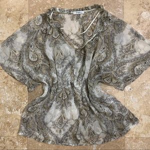 Pinky™ Earthy Tone Baroque/Paisley Silk Blouse Top